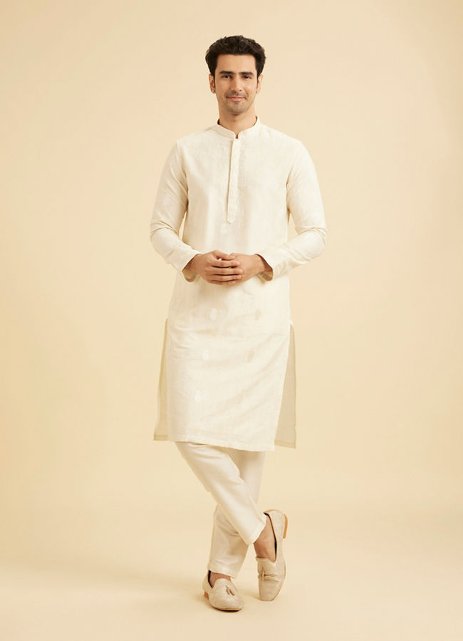 Manyavar Men Cream Hued Elegance Kurta Pajama