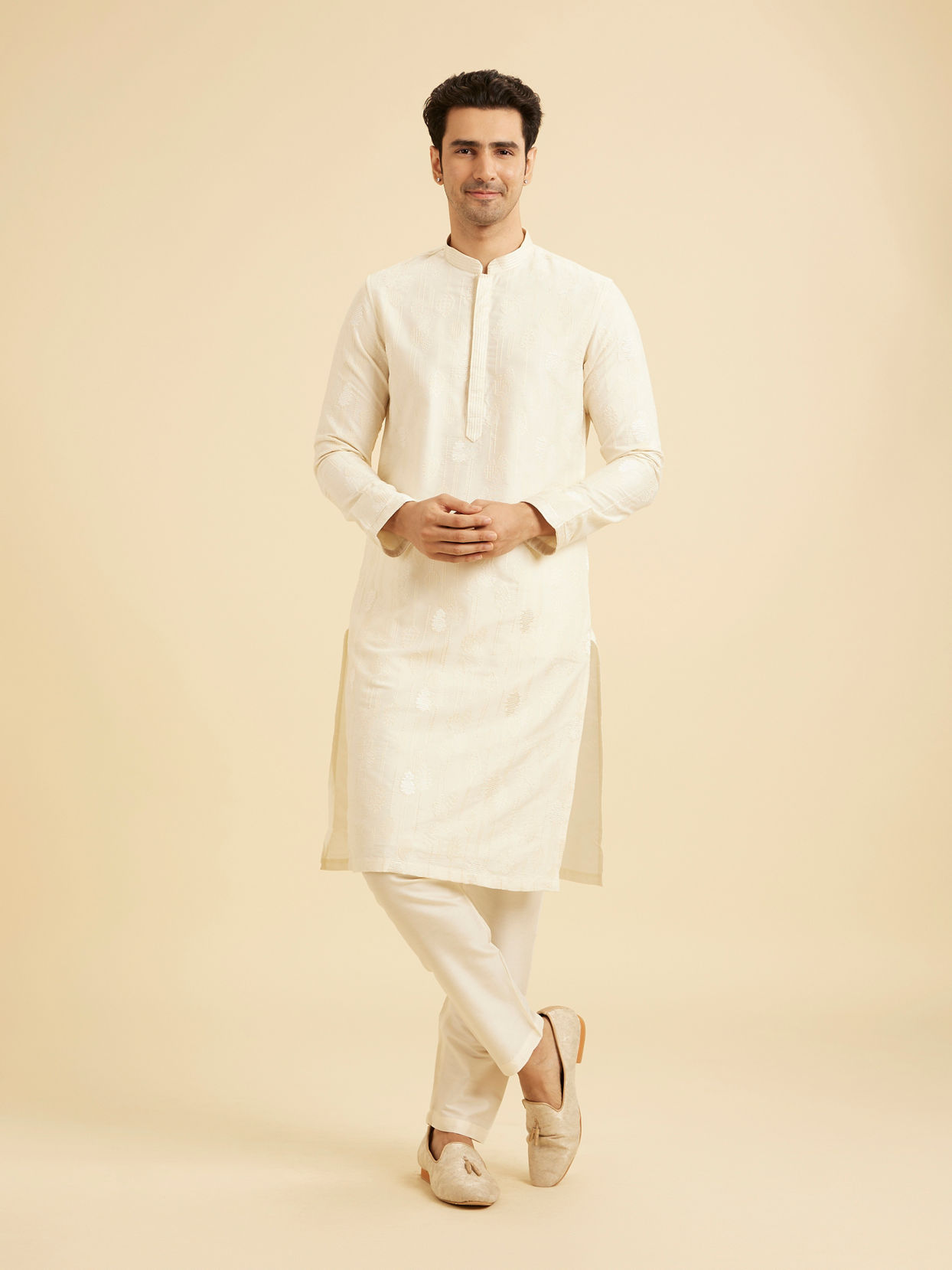 Manyavar Men Cream Hued Elegance Kurta Pajama