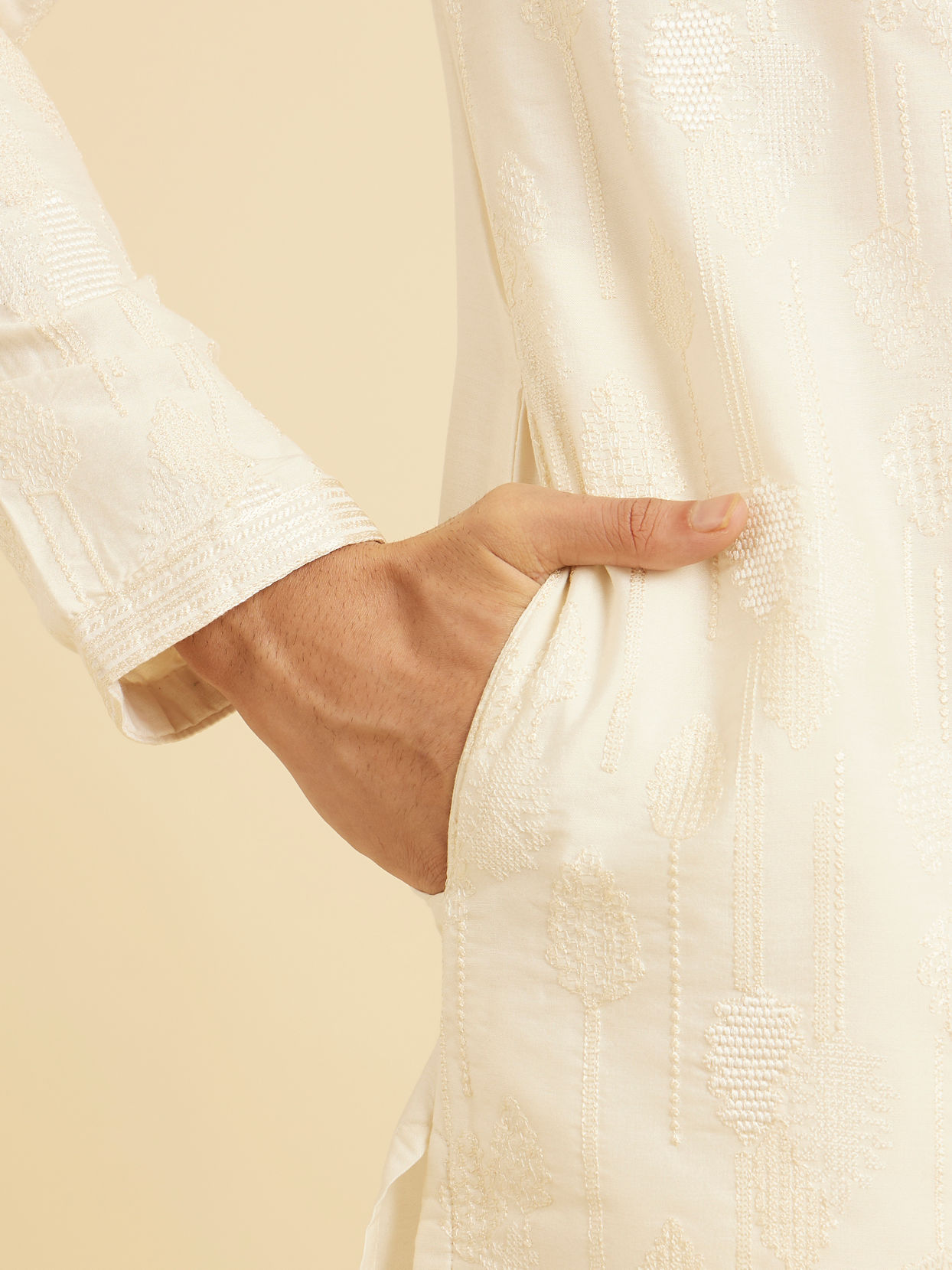 Manyavar Men Cream Hued Elegance Kurta Pajama