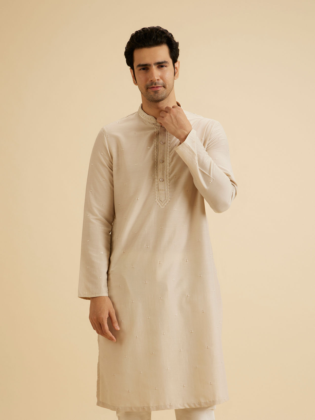 Manyavar Men Elegant Beige Kurta Pajama