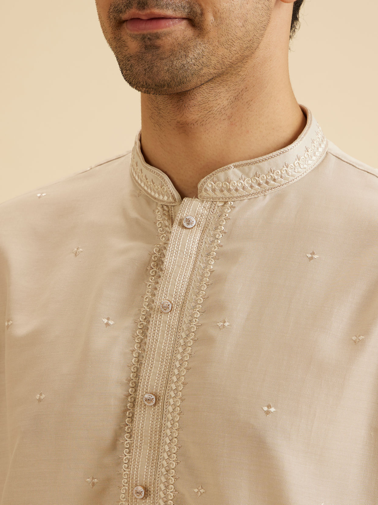Manyavar Men Elegant Beige Kurta Pajama