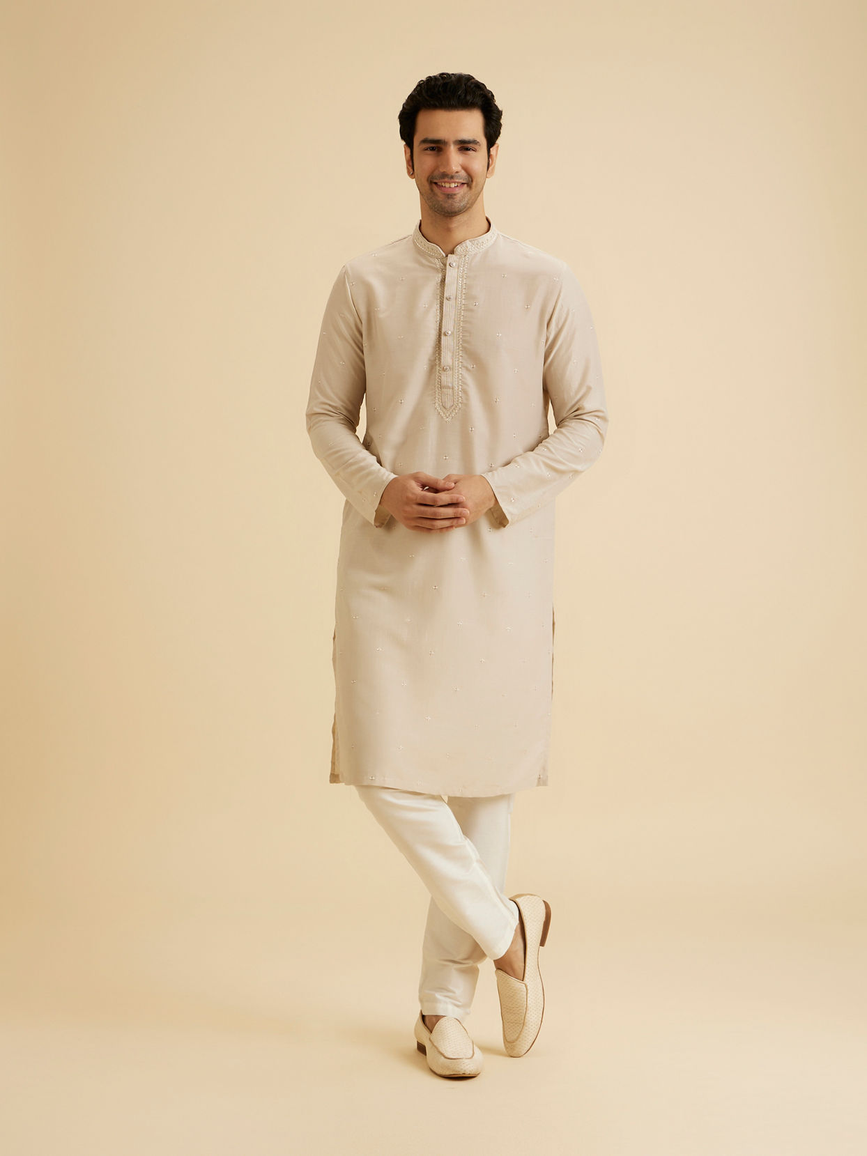 Manyavar Men Elegant Beige Kurta Pajama