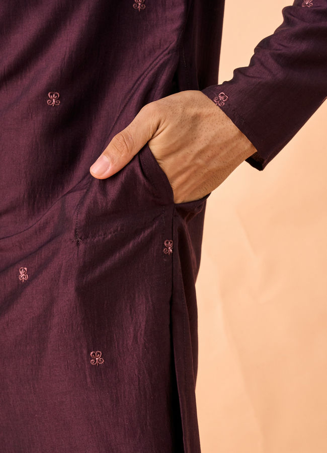 Manyavar Men Regal Wine Kurta Pajama Set