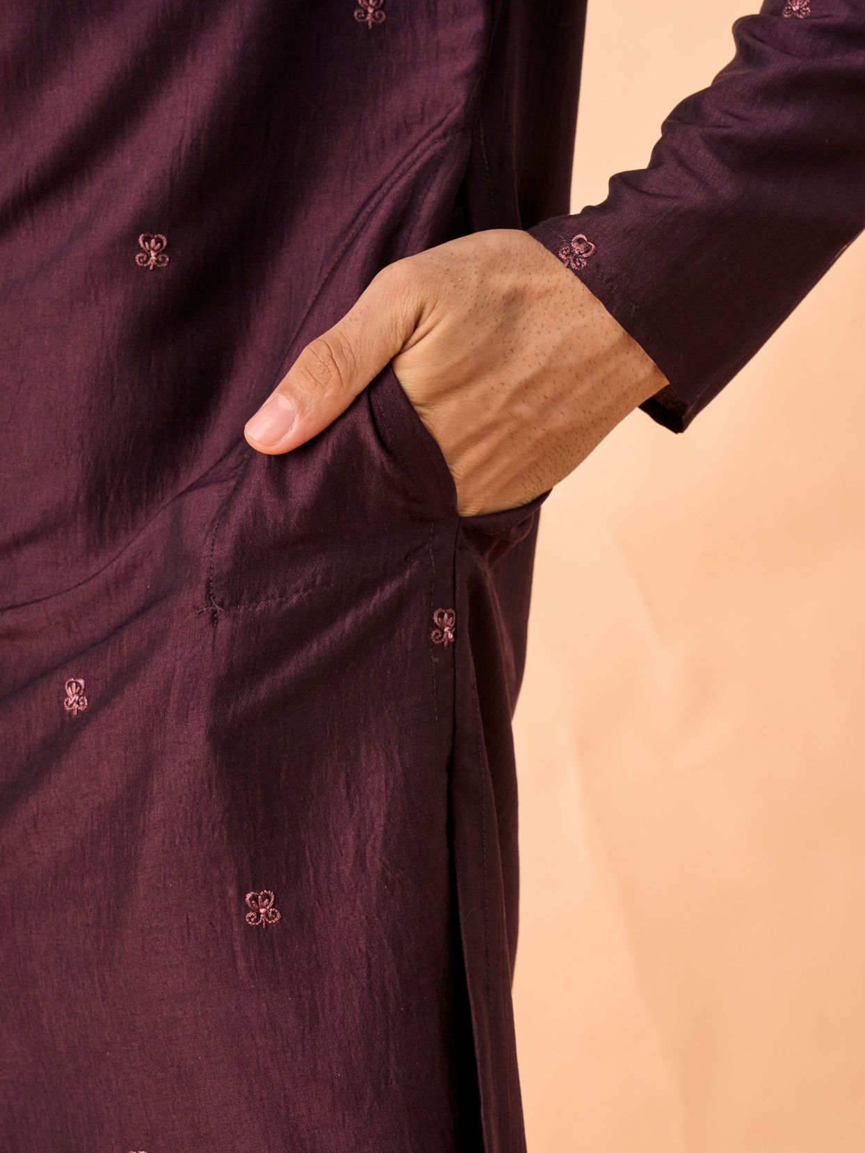 Manyavar Men Regal Wine Kurta Pajama Set