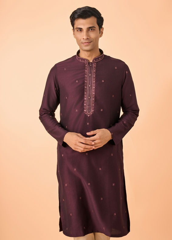 Manyavar Men Regal Wine Kurta Pajama Set