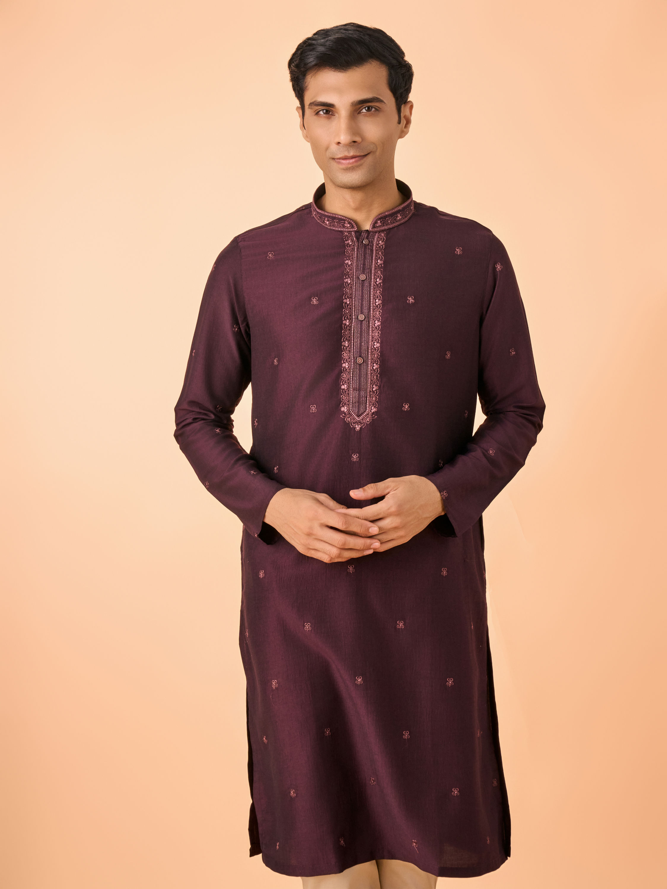 Manyavar Men Regal Wine Kurta Pajama Set