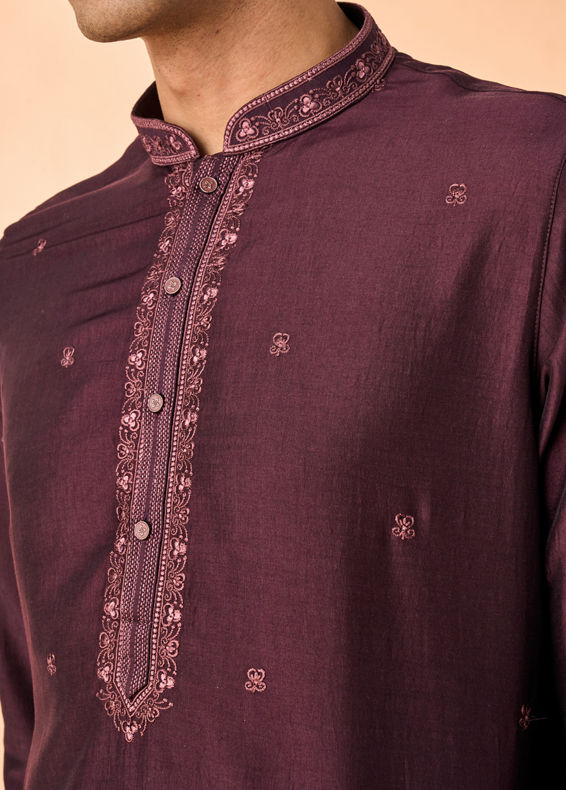Manyavar Men Regal Wine Kurta Pajama Set