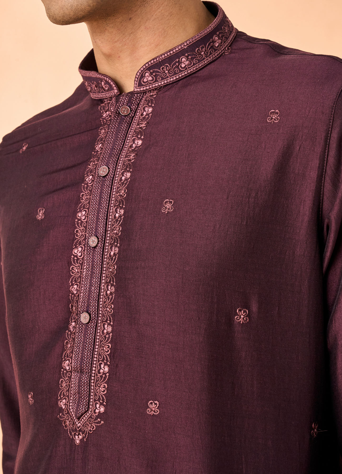 Manyavar Men Regal Wine Kurta Pajama Set