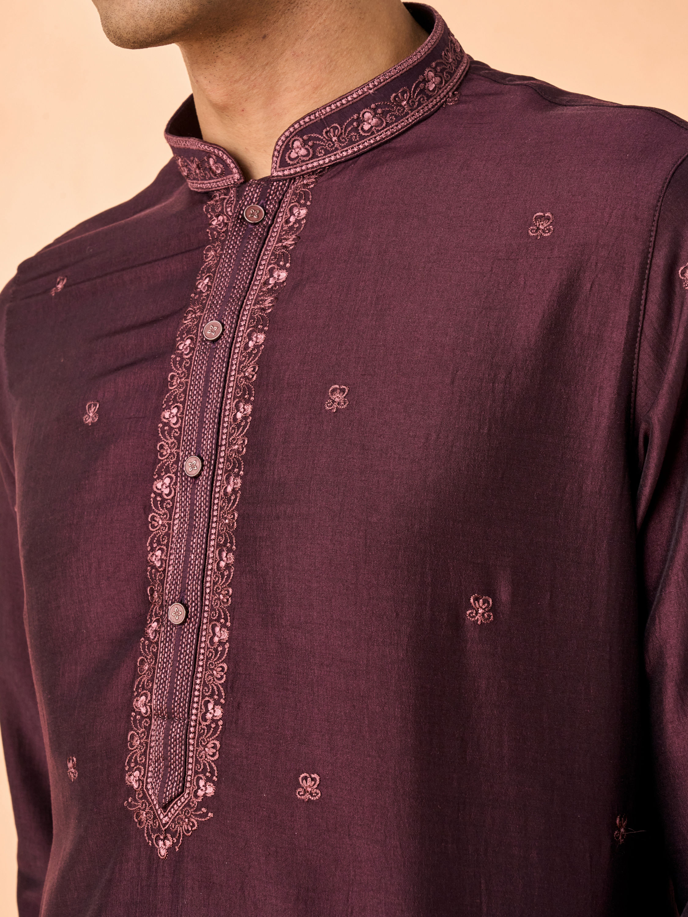 Manyavar Men Regal Wine Kurta Pajama Set