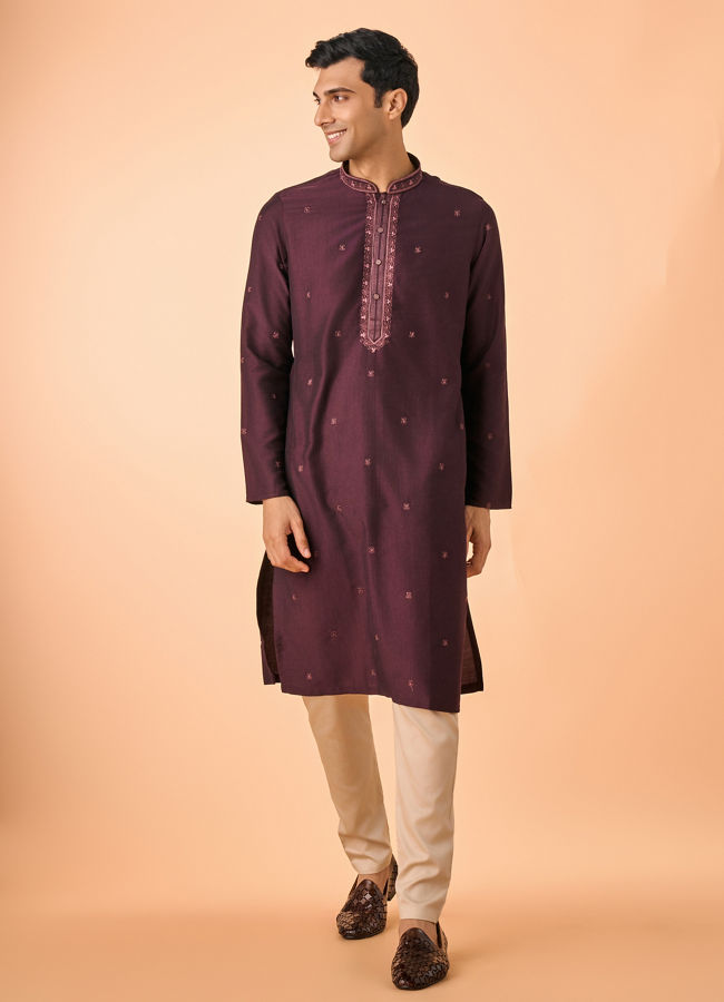 Manyavar Men Regal Wine Kurta Pajama Set