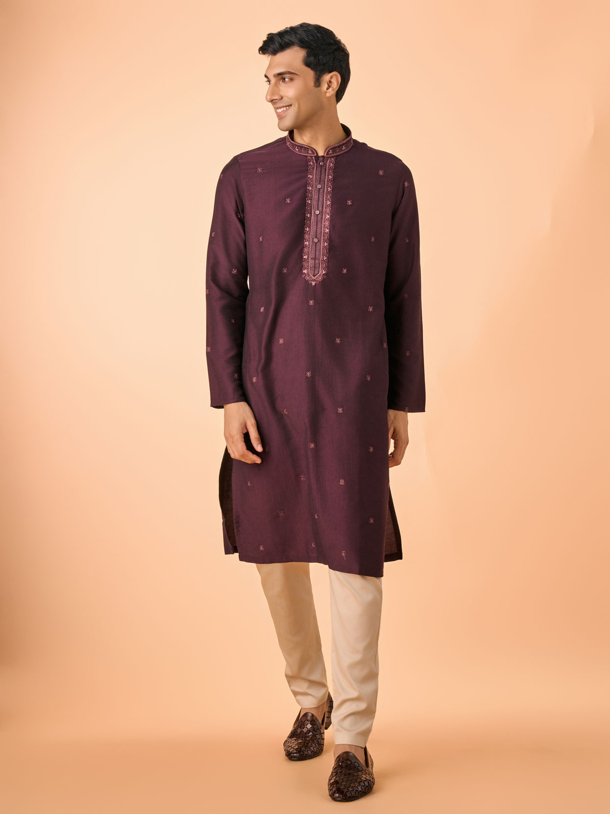 Manyavar Men Regal Wine Kurta Pajama Set