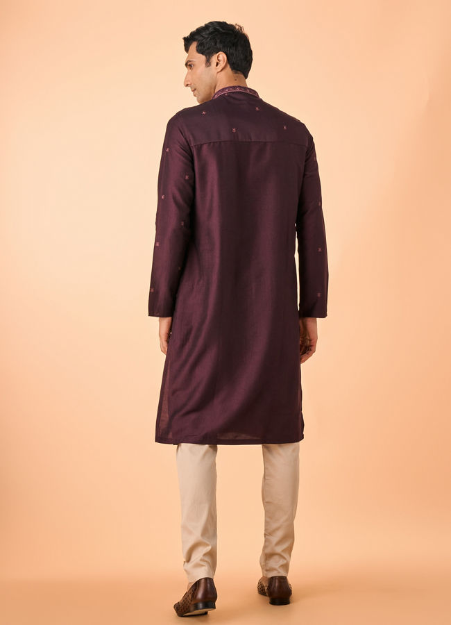 Manyavar Men Regal Wine Kurta Pajama Set
