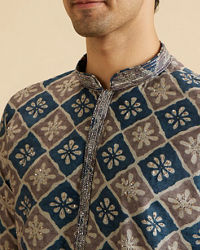 Manyavar Men Teal Blue Majestic Kurta Pajama