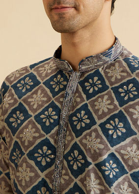 Manyavar Men Teal Blue Majestic Kurta Pajama