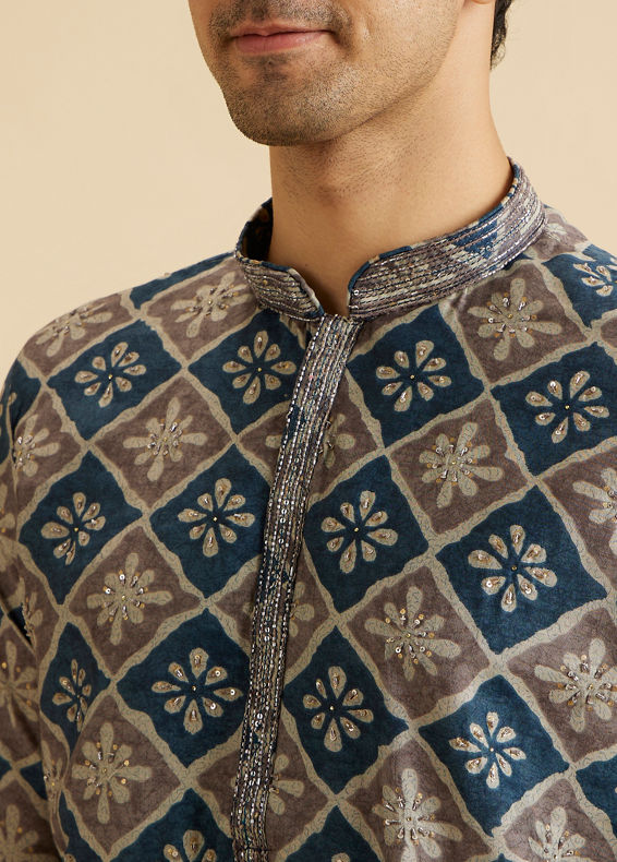 Manyavar Men Teal Blue Majestic Kurta Pajama