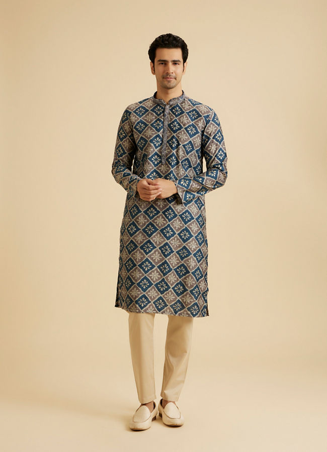 Manyavar Men Teal Blue Majestic Kurta Pajama