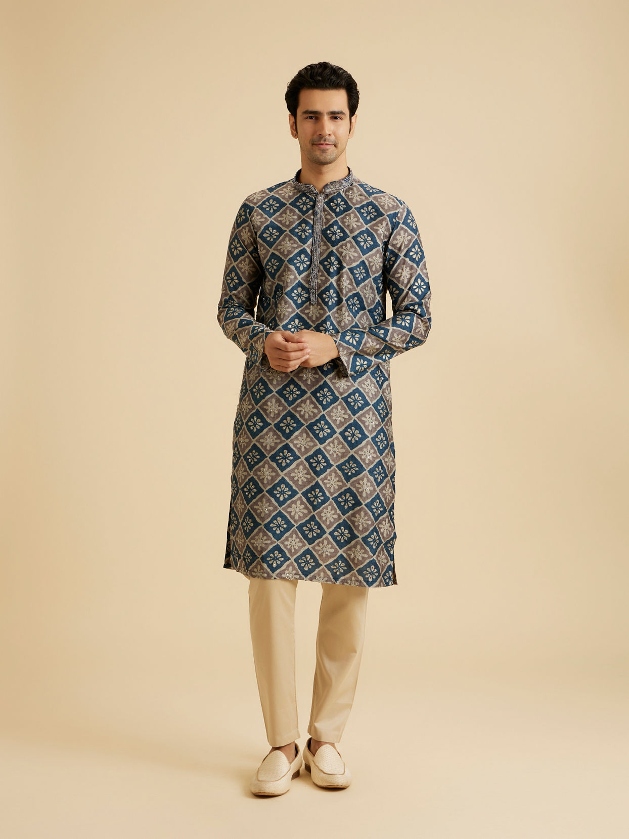 Manyavar Men Teal Blue Majestic Kurta Pajama
