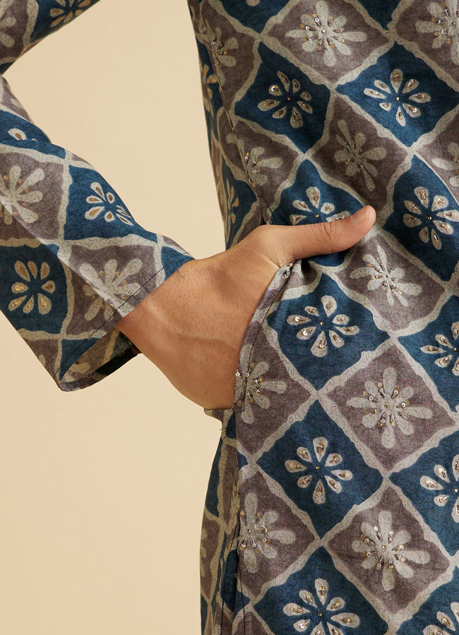 Manyavar Men Teal Blue Majestic Kurta Pajama