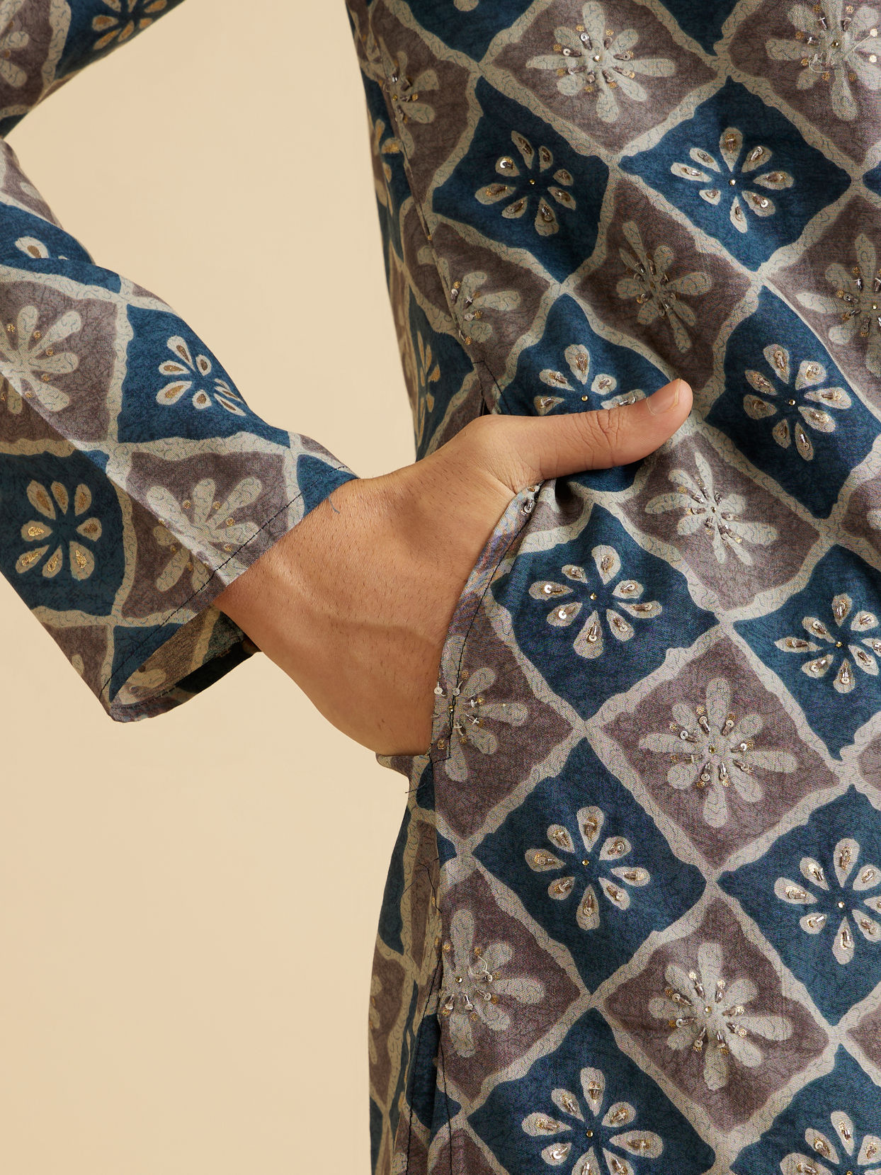 Manyavar Men Teal Blue Majestic Kurta Pajama