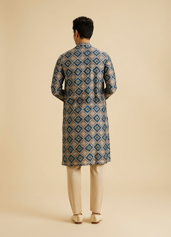 Manyavar Men Teal Blue Majestic Kurta Pajama