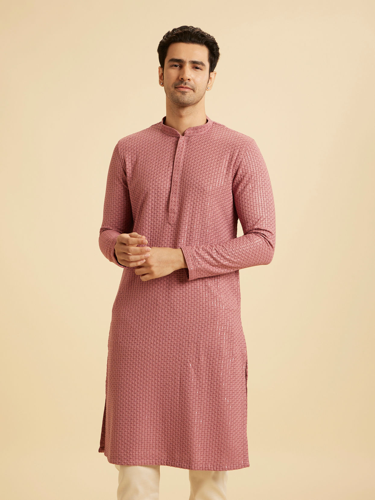 Manyavar Men Dusty Pink Elegance Kurta Pajama