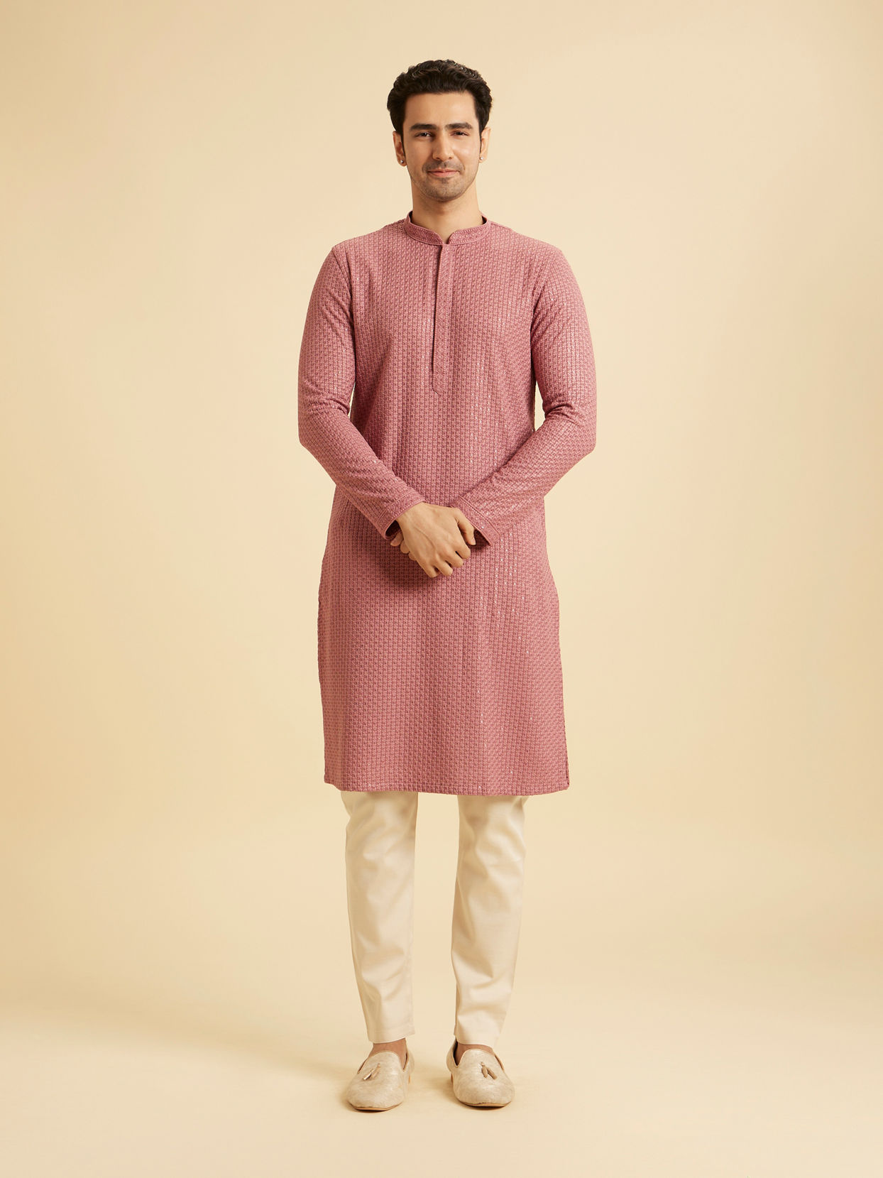 Manyavar Men Dusty Pink Elegance Kurta Pajama