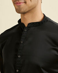 Manyavar Men Mystic Black Satin Kurta Pajama