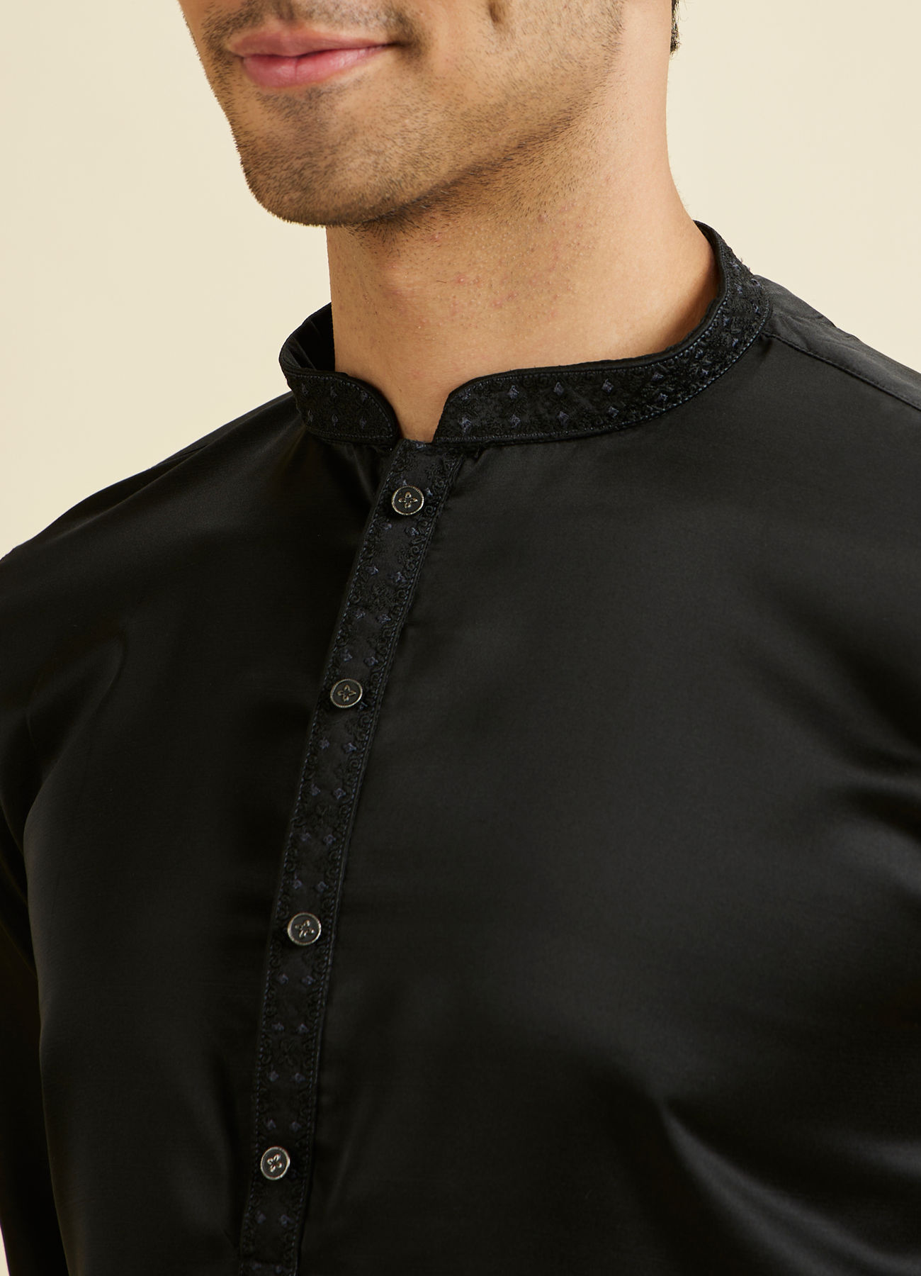 Manyavar Men Mystic Black Satin Kurta Pajama