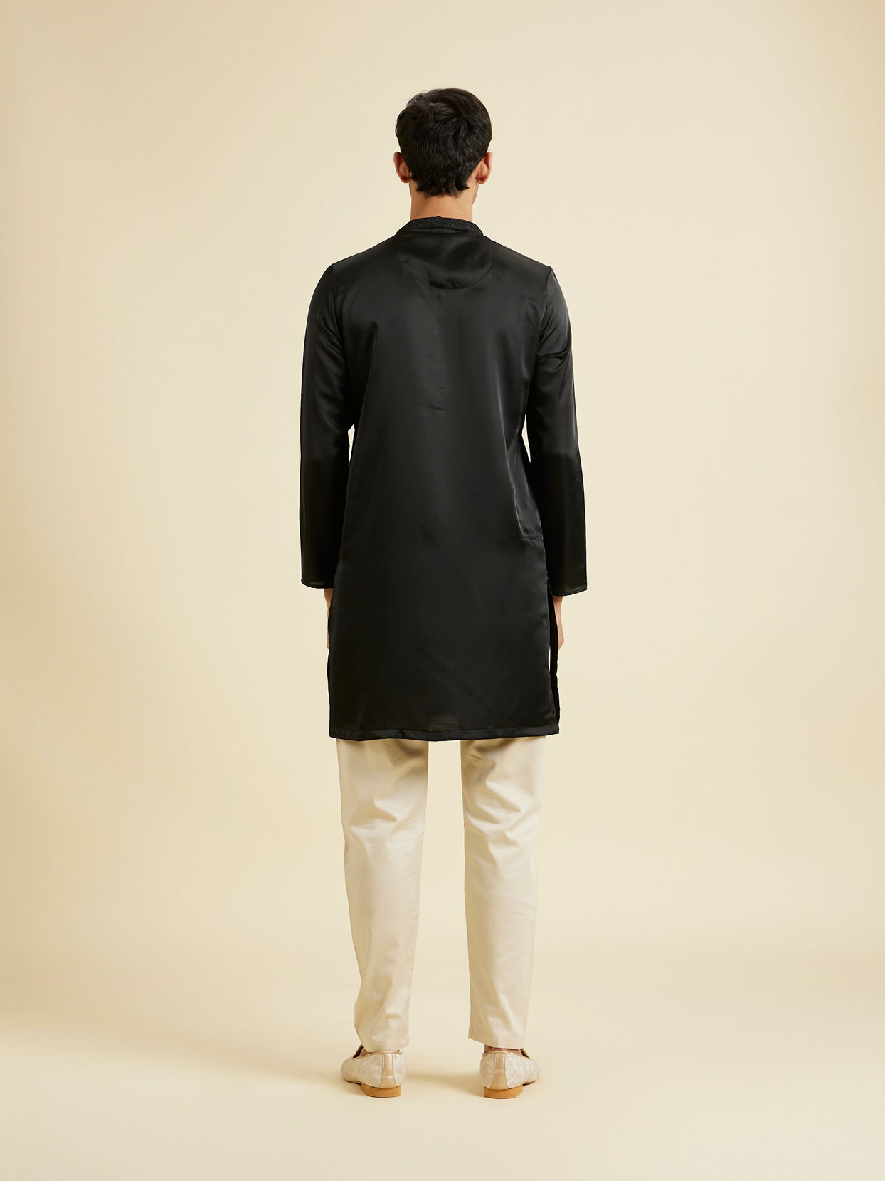 Manyavar Men Mystic Black Satin Kurta Pajama
