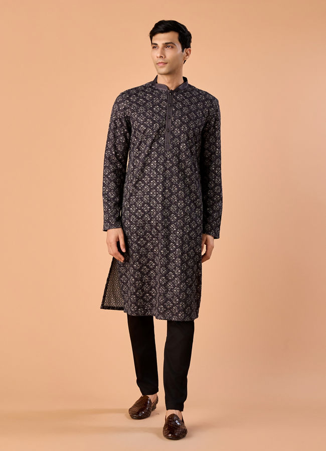 Manyavar Men Dark Grey Royal Elegance Kurta Pajama
