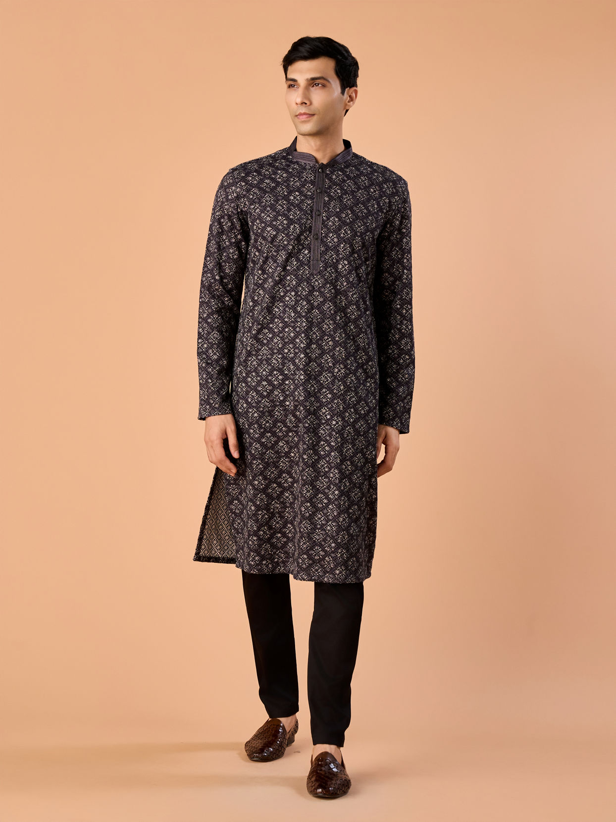Manyavar Men Dark Grey Royal Elegance Kurta Pajama