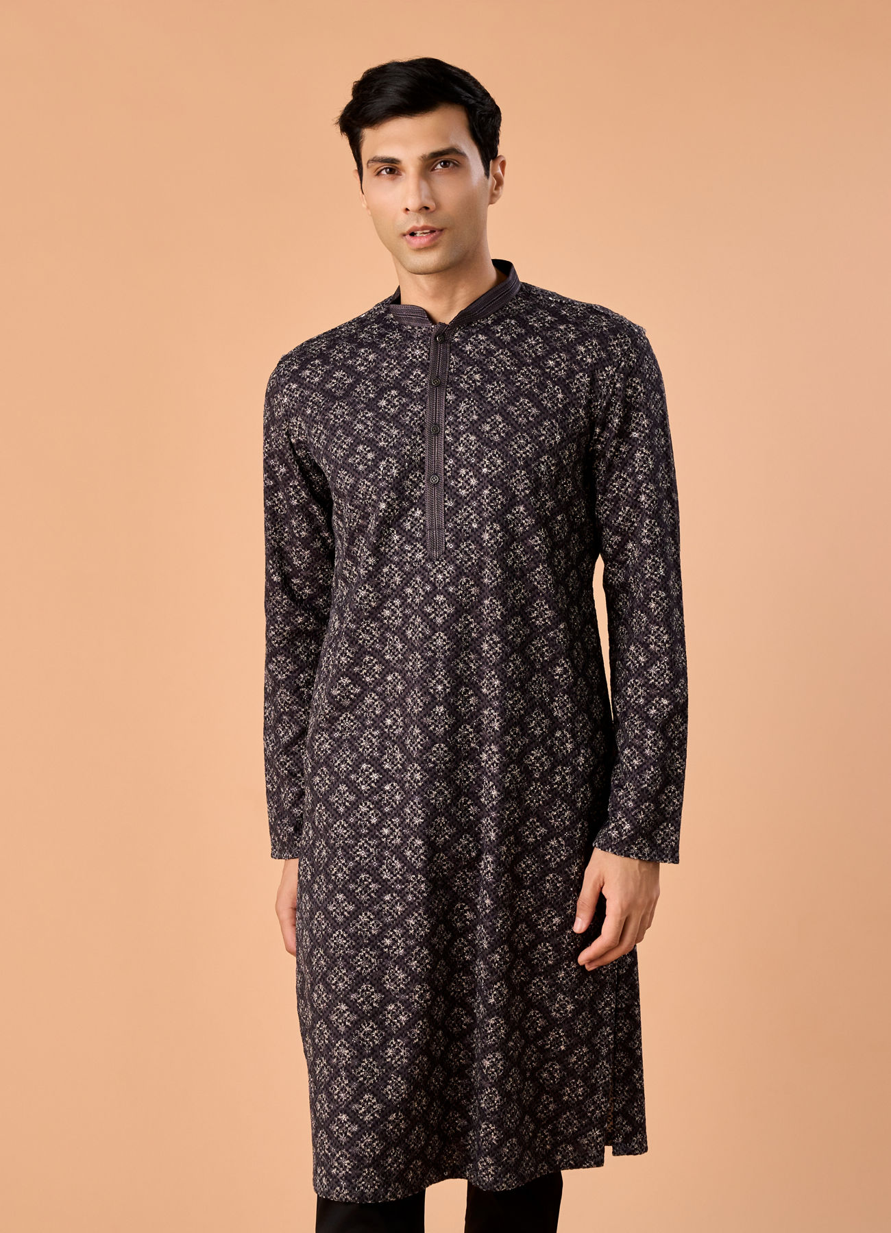 Manyavar Men Dark Grey Royal Elegance Kurta Pajama