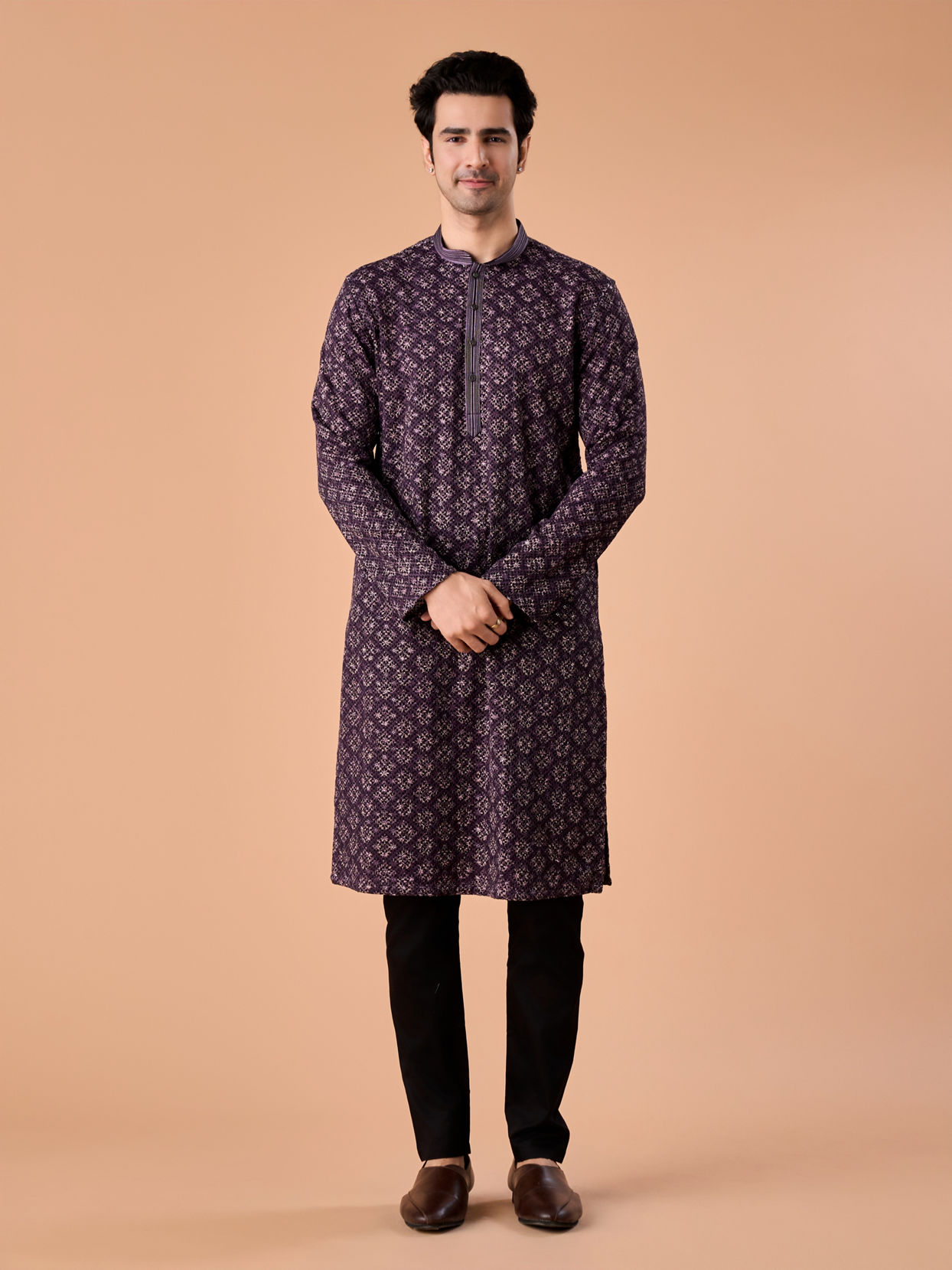 Manyavar Men Purple Elegance Kurta Pajama