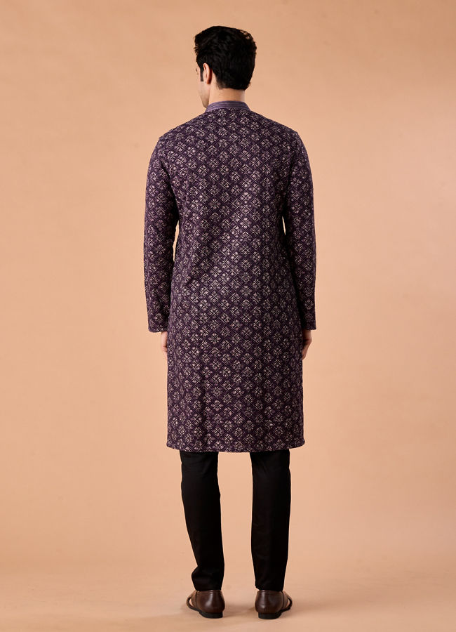 Manyavar Men Purple Elegance Kurta Pajama