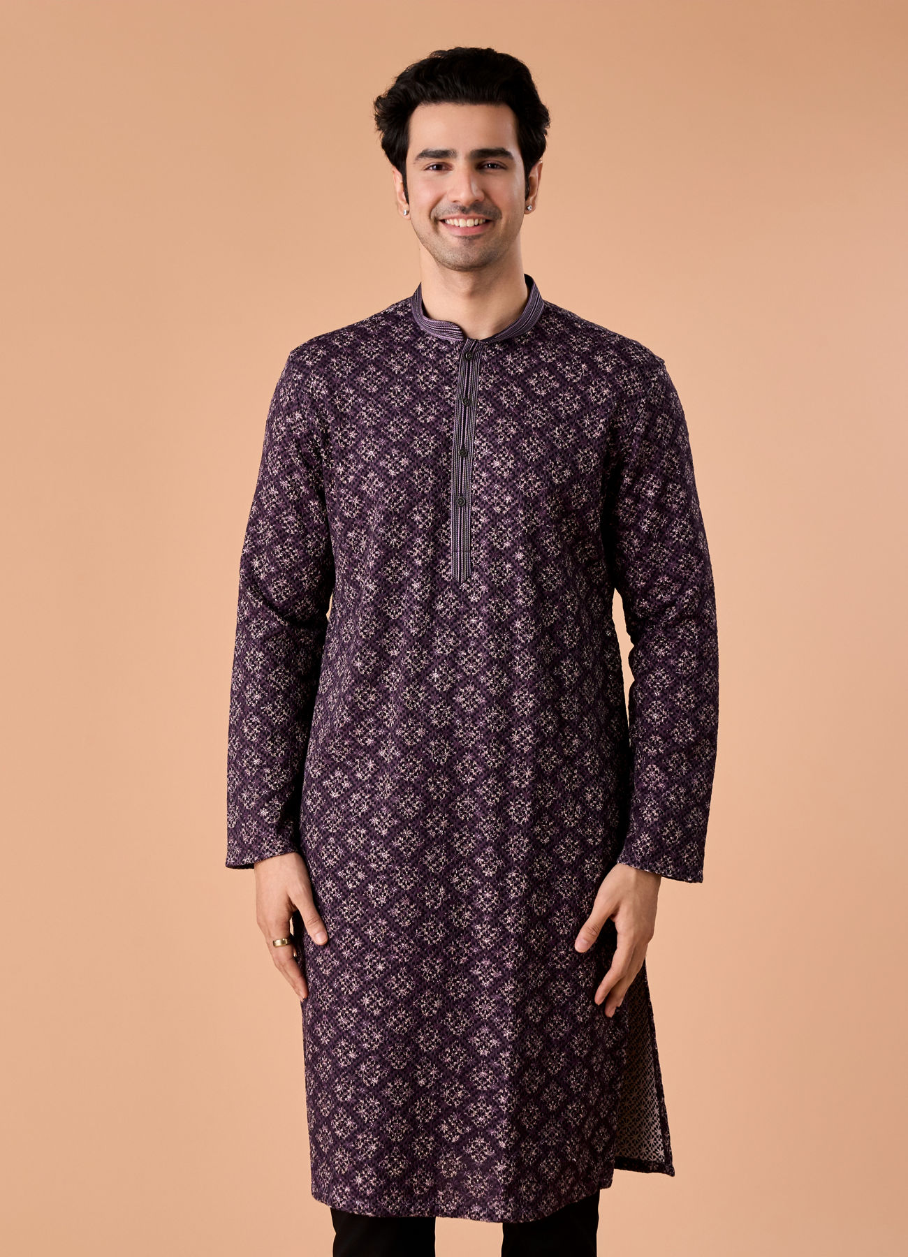 Manyavar Men Purple Elegance Kurta Pajama
