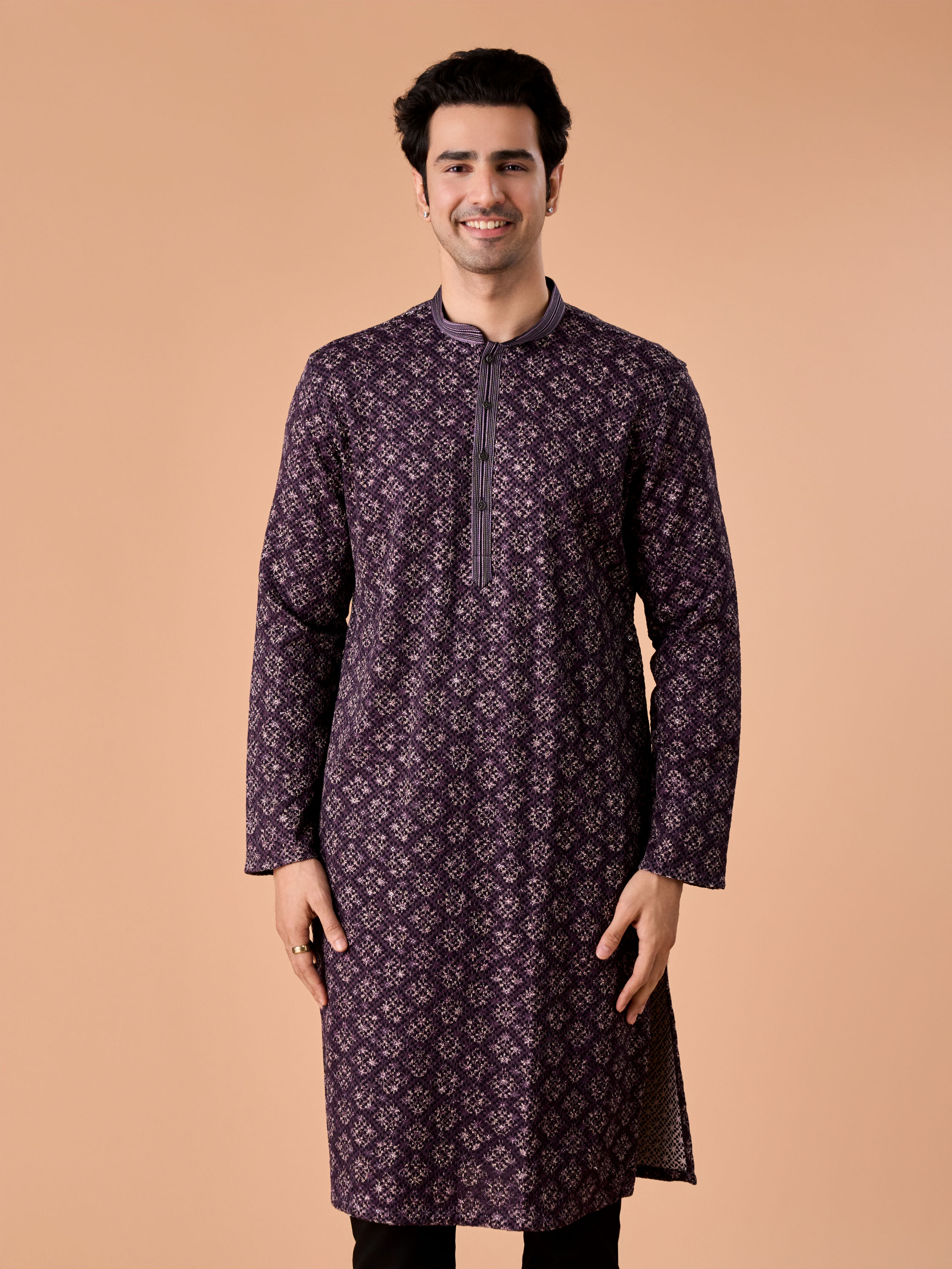 Manyavar Men Purple Elegance Kurta Pajama