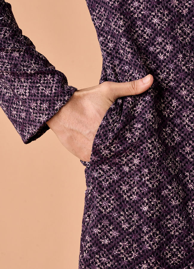 Manyavar Men Purple Elegance Kurta Pajama
