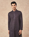 Manyavar Men Purple Blended Viscose Kurta Pant with Print