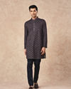 Manyavar Men Purple Blended Viscose Kurta Pant with Print