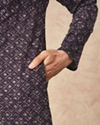 Manyavar Men Purple Blended Viscose Kurta Pant with Print