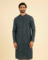 Manyavar Men Lustrous Dark Blue Kurta Pajama Ensemble