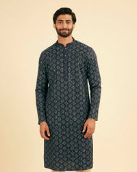 Manyavar Men Lustrous Dark Blue Kurta Pajama Ensemble