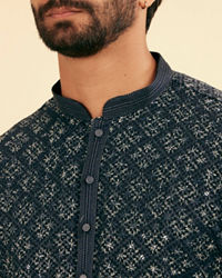 Manyavar Men Lustrous Dark Blue Kurta Pajama Ensemble