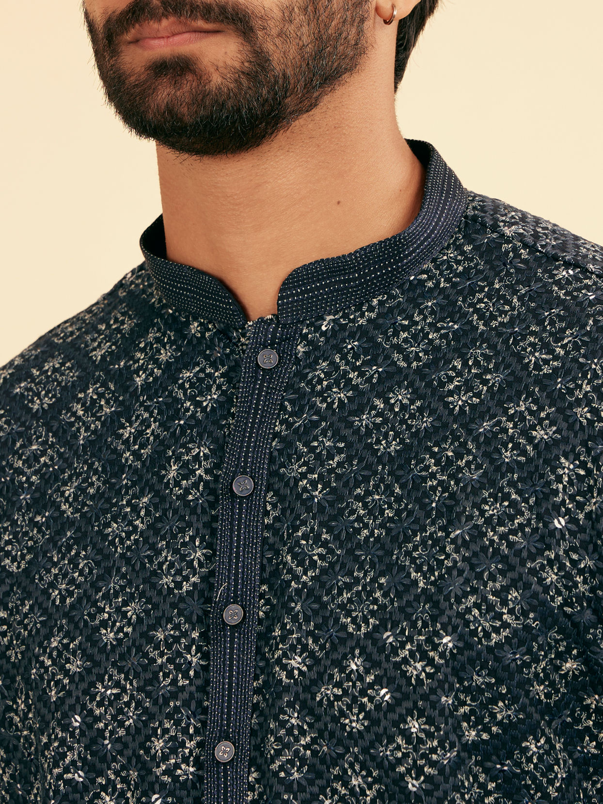 Manyavar Men Lustrous Dark Blue Kurta Pajama Ensemble