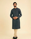 Manyavar Men Lustrous Dark Blue Kurta Pajama Ensemble