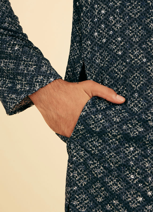 Manyavar Men Lustrous Dark Blue Kurta Pajama Ensemble