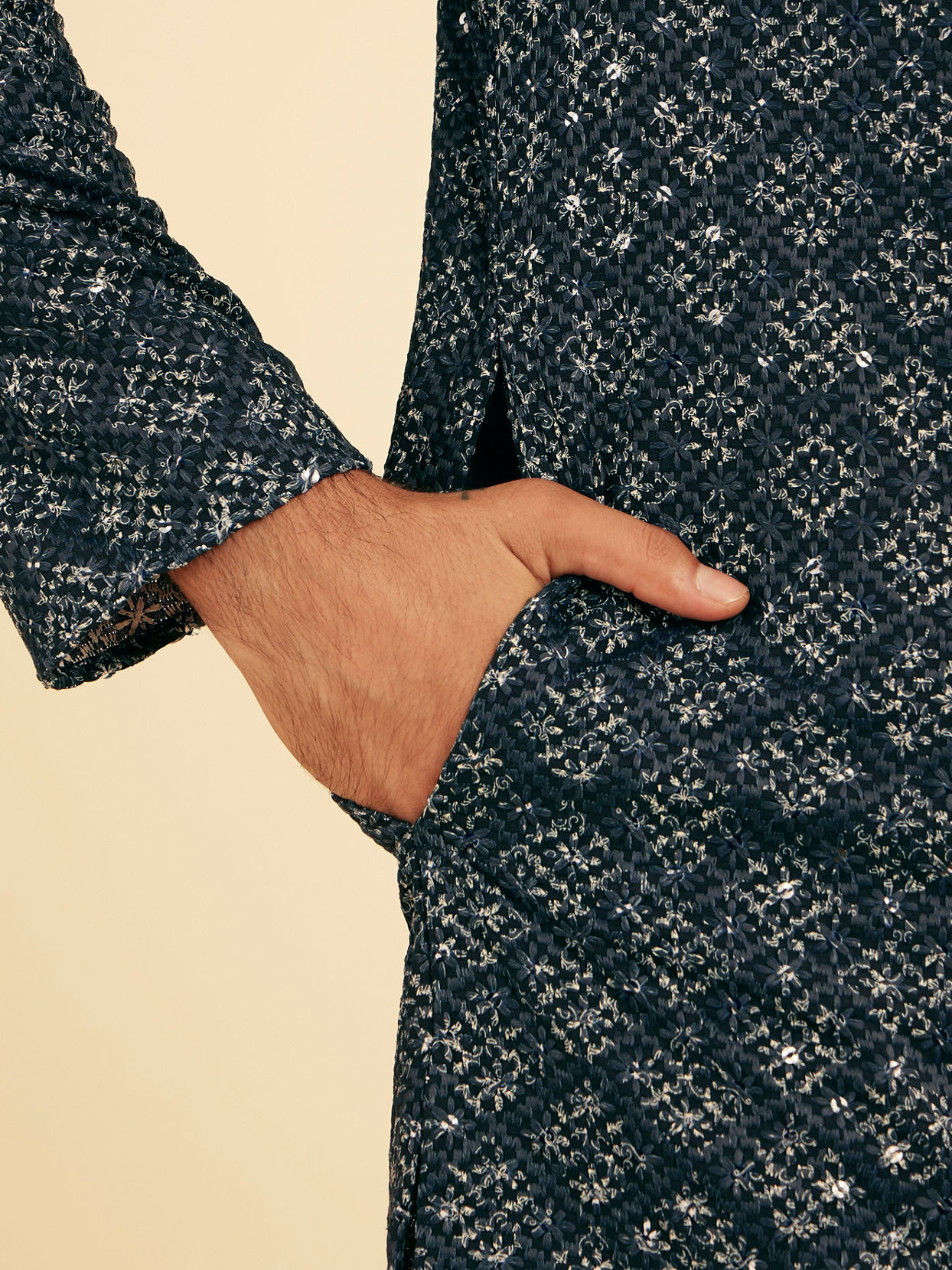 Manyavar Men Lustrous Dark Blue Kurta Pajama Ensemble