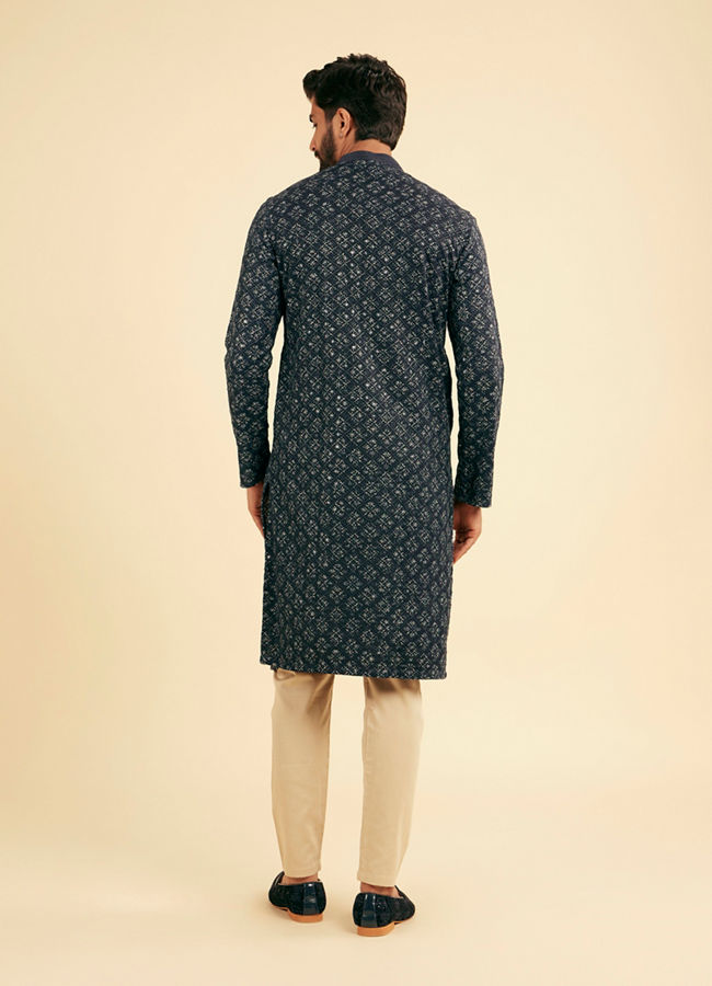 Manyavar Men Lustrous Dark Blue Kurta Pajama Ensemble