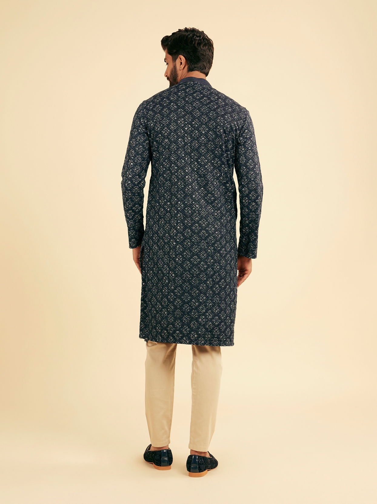 Manyavar Men Lustrous Dark Blue Kurta Pajama Ensemble