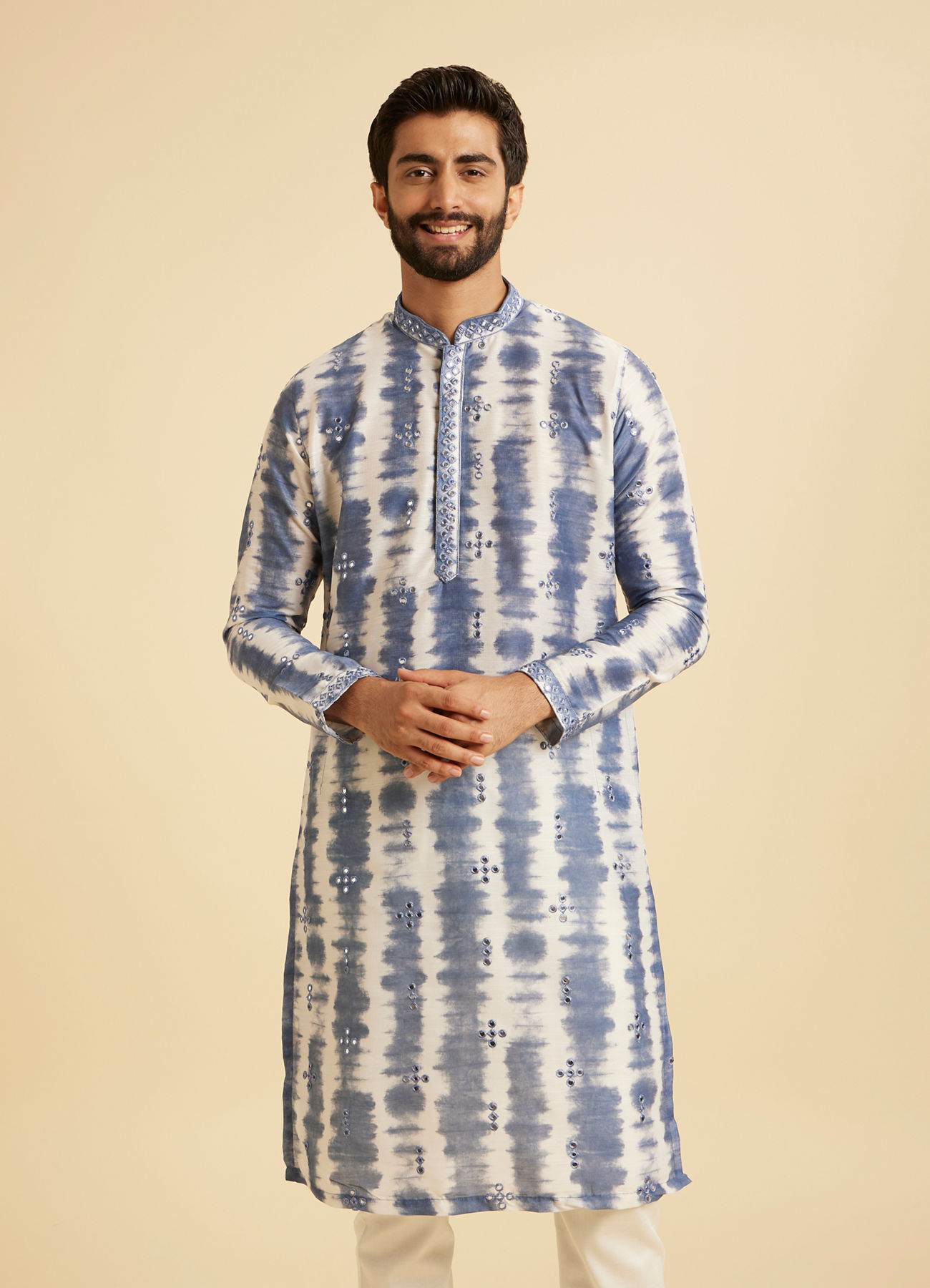 Manyavar Men Glorious Mid Blue Satin Kurta Pajama